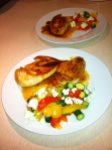 Honey drizzled chicken breasts and steamed vegies